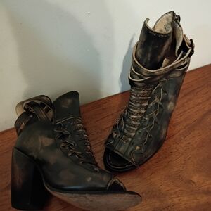 Freebird Black and Brown Lace-Up Heeled Boots